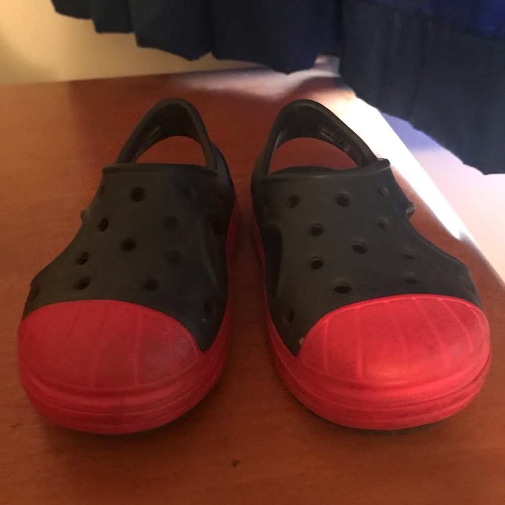 Navy and red little big crocs
